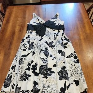 TERI JON Black and White Sleeveless V-Neck A-Line Dress